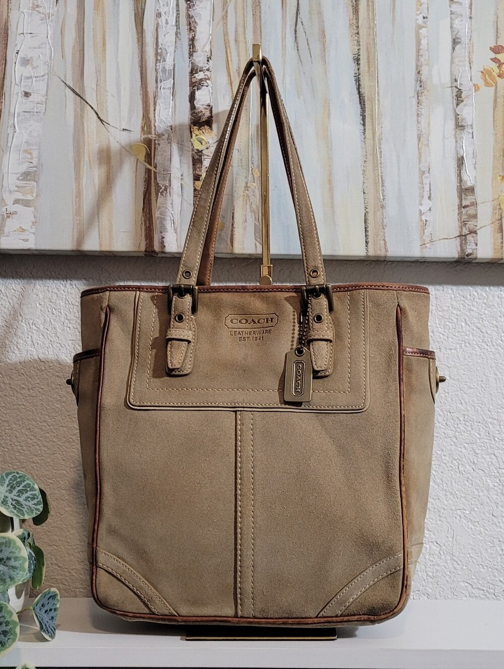 Vintage Coach F10410 Light Brown Suede Gallery Tote Turn-lock Shoulder  Bag